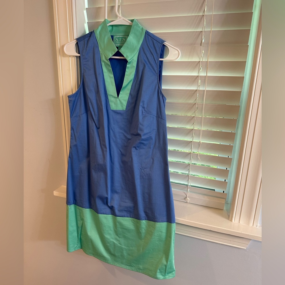 small Sail to Sable (STS) blue and turquoises cotton short classic tunic